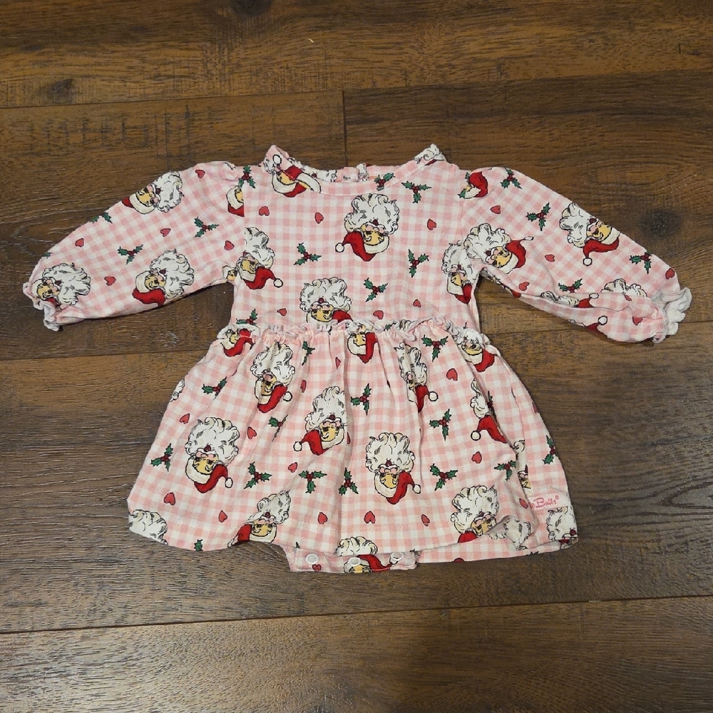 Ruffle Butts Pink Baby Bodysuit Dress with Santa Print